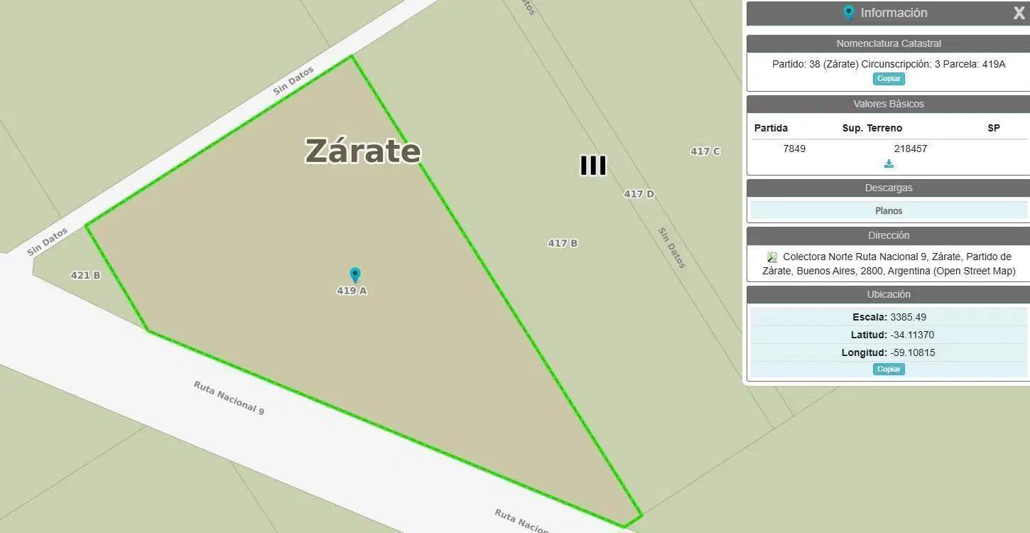 VENTA FRACCION 22 Ha Ruta 9 y Camino de la Costa Brava ZARATE 2
