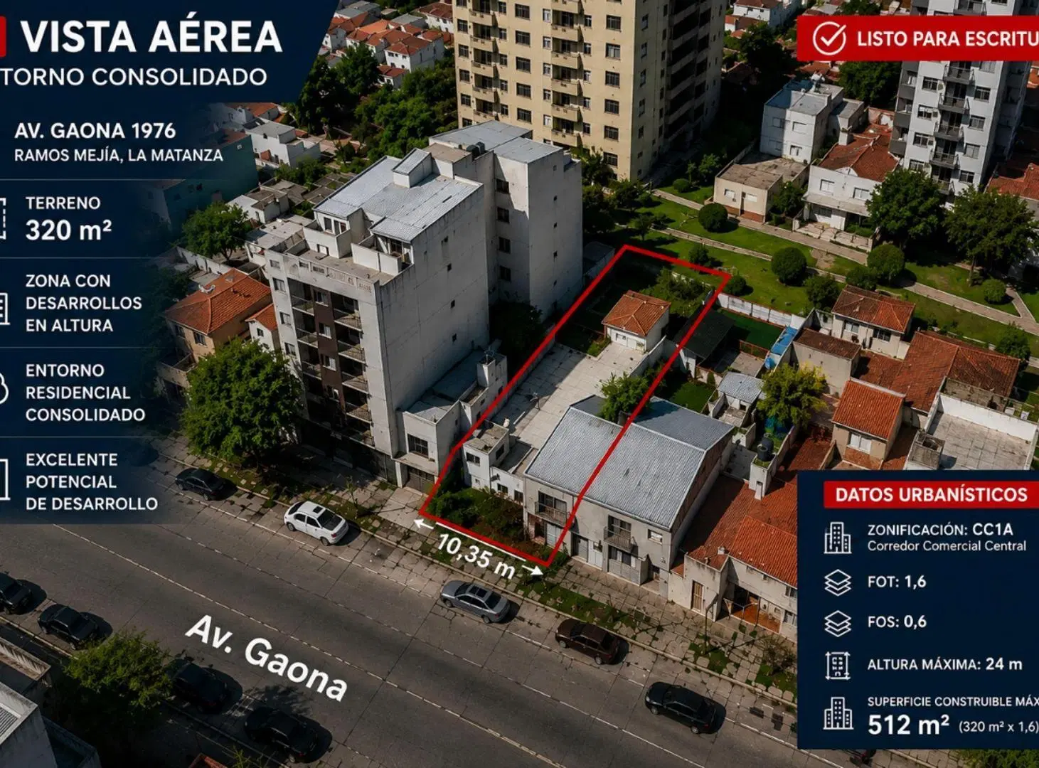LOTE EN VENTA PARA DESARROLLO RAMOS MEJIA AV GAONA 5