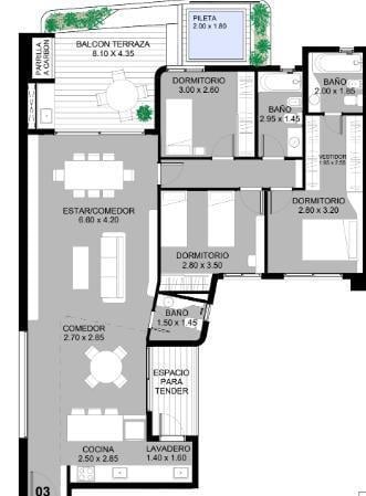 Departamento en venta de 3 dormitorio con cohera en Abasto