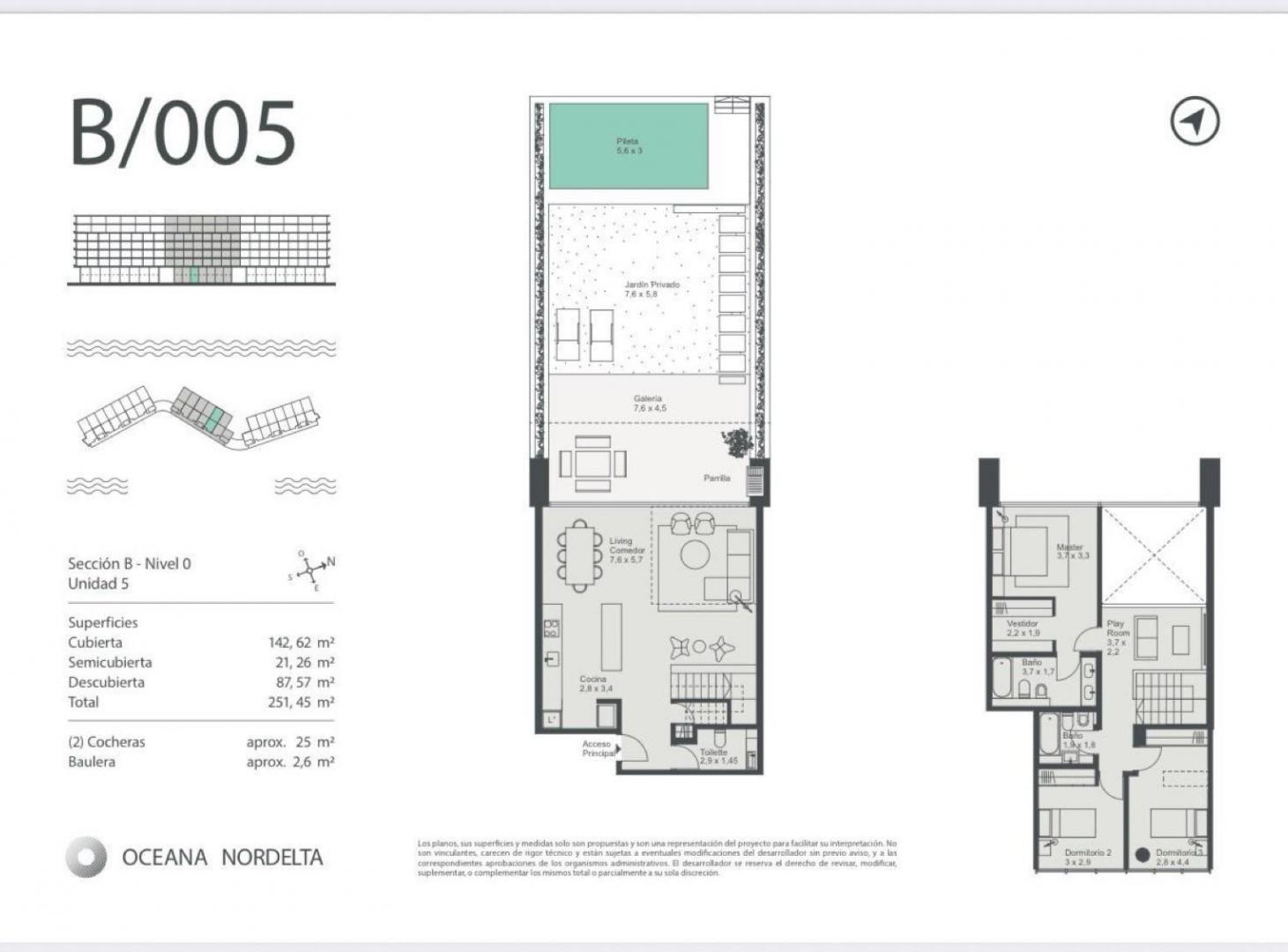 Depto en Venta 4 Ambientes, Duplex en PB con jardin y piscina propia, Oceana, nordelta, tigre