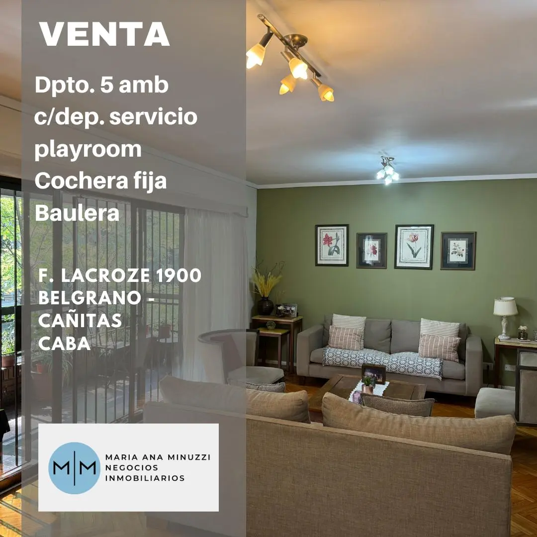 Excelente Piso de 4 Dorm. más Playroom y Dep. en Cañitas. Zona UB 2