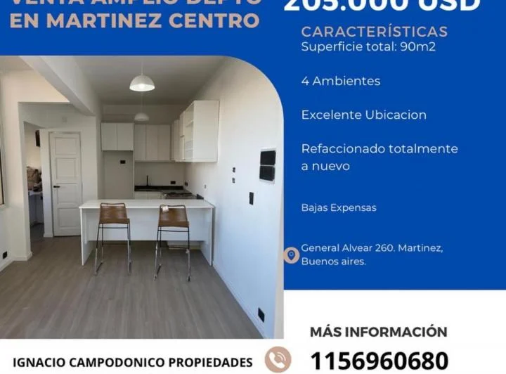 VENTA DEPTO 4 AMBIENTES EN MARTINEZ CENTRO
