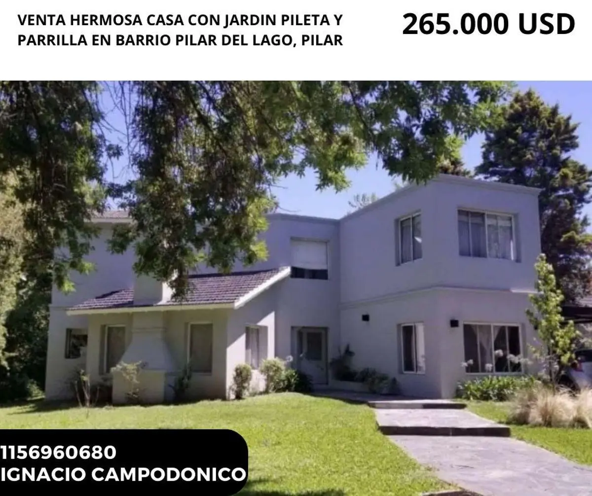 Venta hermosa casa con pileta parrilla y jardín en barrio Pilar del lago 2