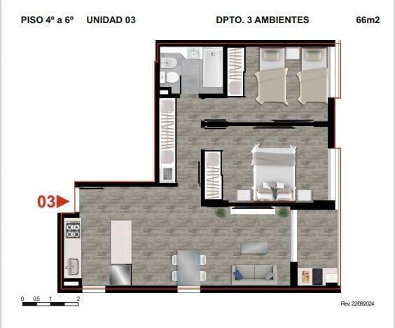 Departamento en venta de 2 Dormitorios en Rosario, Barrio Martin