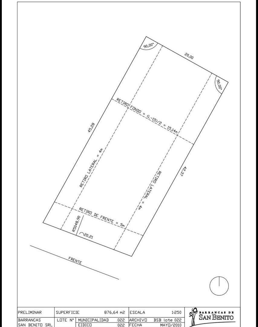 Lote de 876 mtrs2 Barrancas de San Benito Chapadmalal