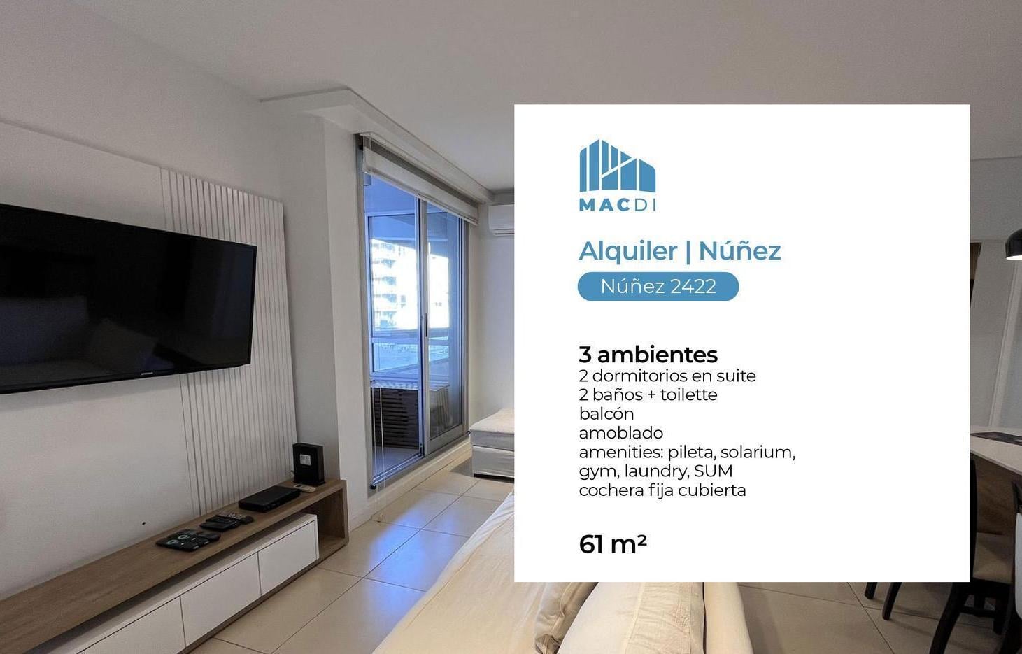 Excelente Dpto. en Alquiler con muebles full amenities y cochera.