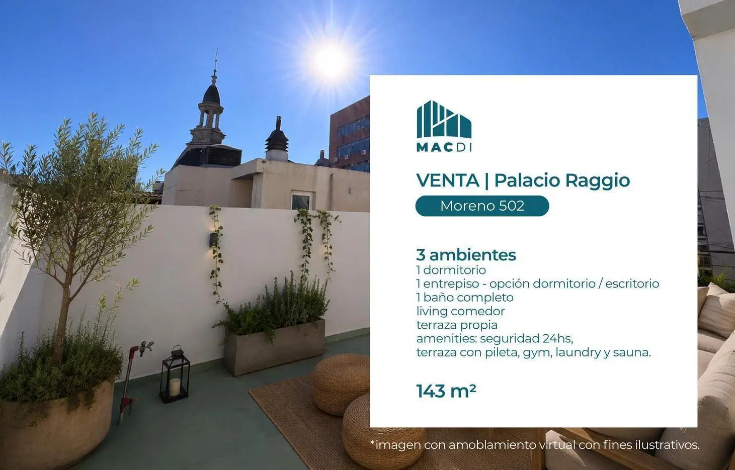 Excelente Dpto. 3 ambientes en Venta en el Palacio Raggio. 4