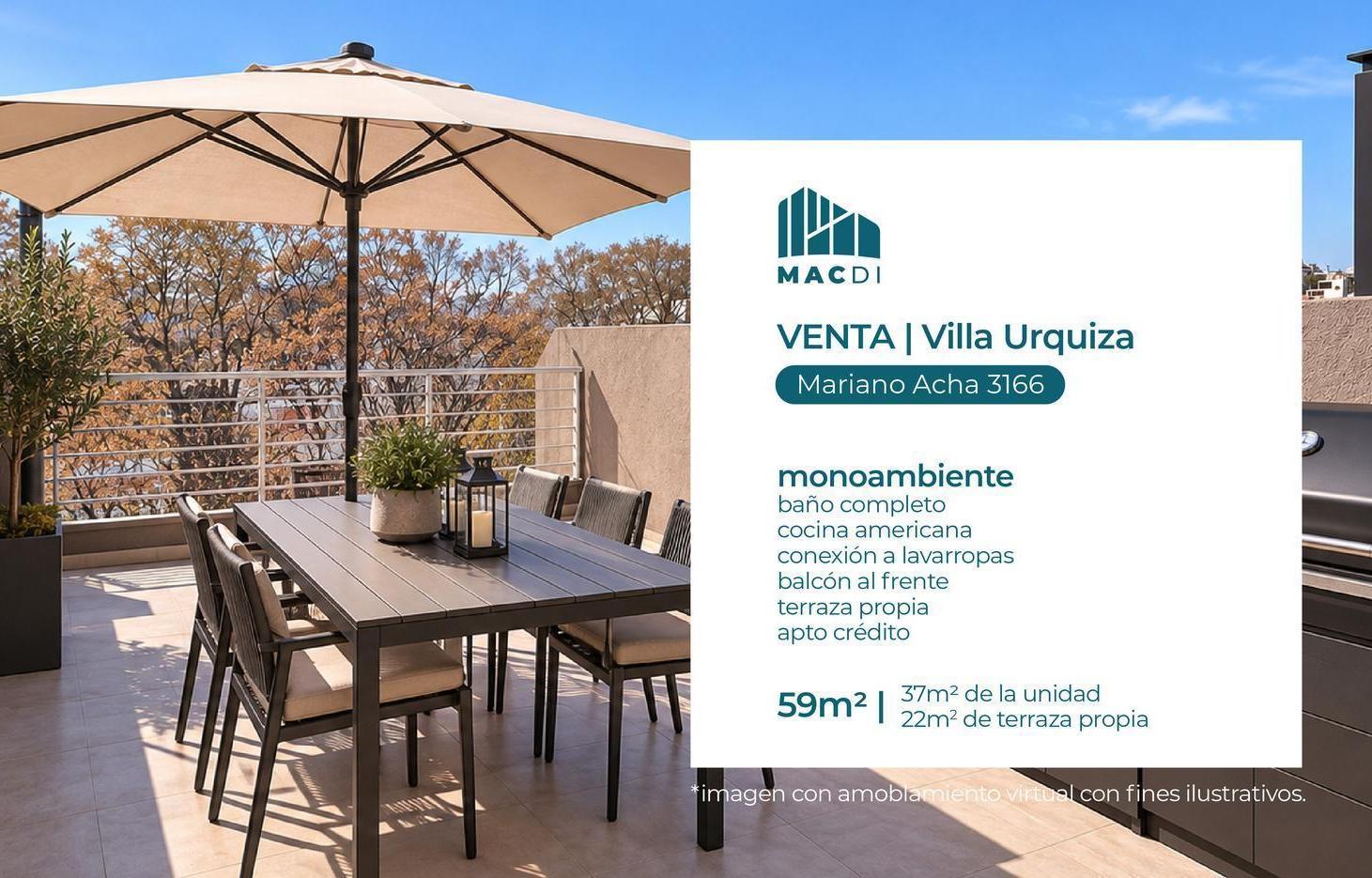 Foto de Excelente monoambiente en Venta con terraza propia en Villa Urquiza., imagen 2
