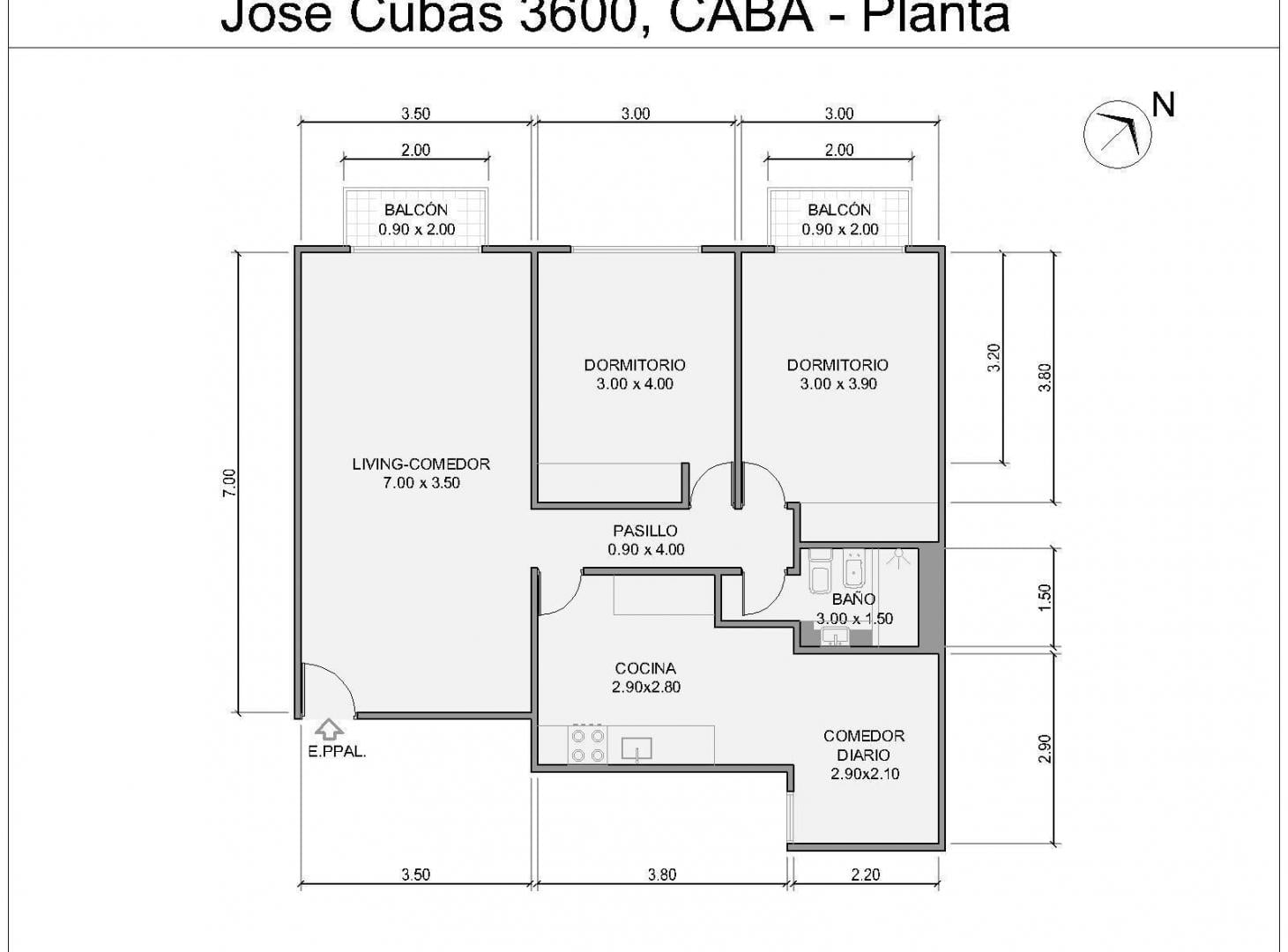 Departamento de 3 Ambientes con balcón en Villa Devoto - Orientación Norte