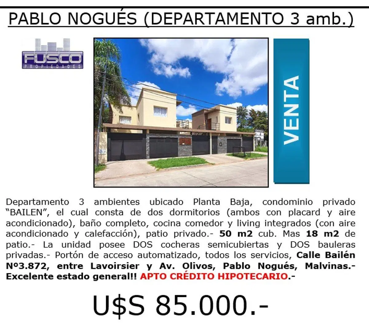 Departamento 3 ambientes en Planta Baja (con dos cocheras semicubiertas + baulera) IMPECABLE ESTADO 5
