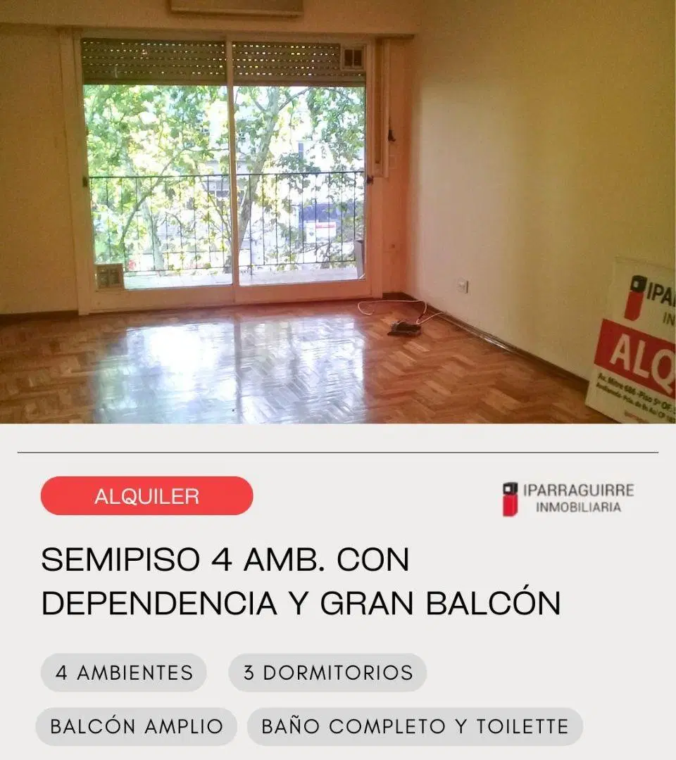 Semipiso de 4 ambientes en alquiler con dependencia 1