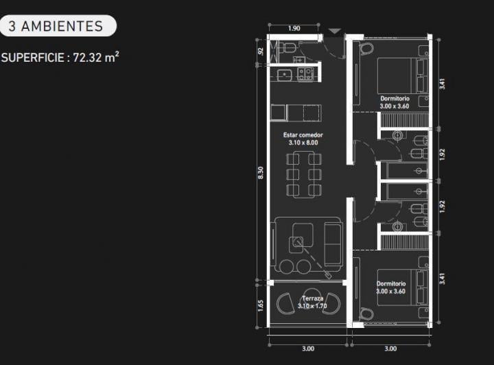 Venta Departamento 3 ambientes con balcón en Parque de Innovación