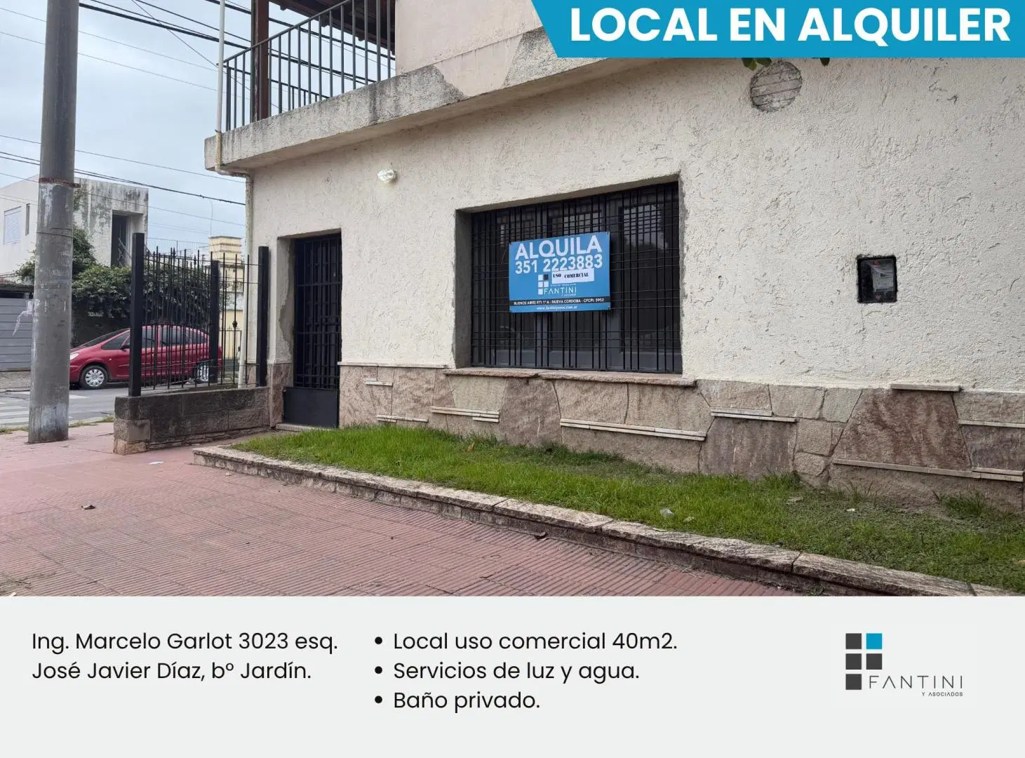 Alquiler local comercial b JARDIN. Apto oficina-comercial. 41m2. Baño . Luz. Agua. Profesional. 4