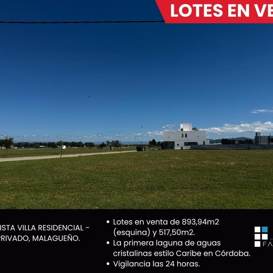 Venta lote Acquavista. Malagueño. 893m2 y 517m2. Barrio privado. Laguna de casi 3 Ha