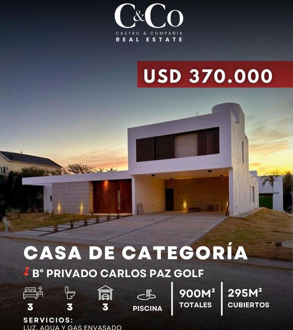 Venta Casa De Categoría A Estrenar En Country Carlos Paz Golf– Primera Etapa - Seguridad y Piscina