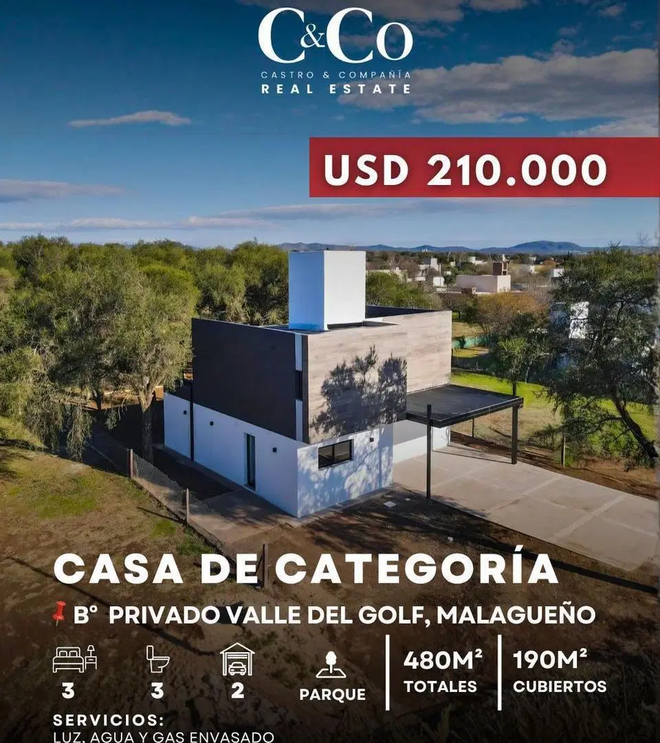 Venta Casa a Estrenar de 3 Dormitorios en Barrio Privado Valle del Golf – Malagueño 2