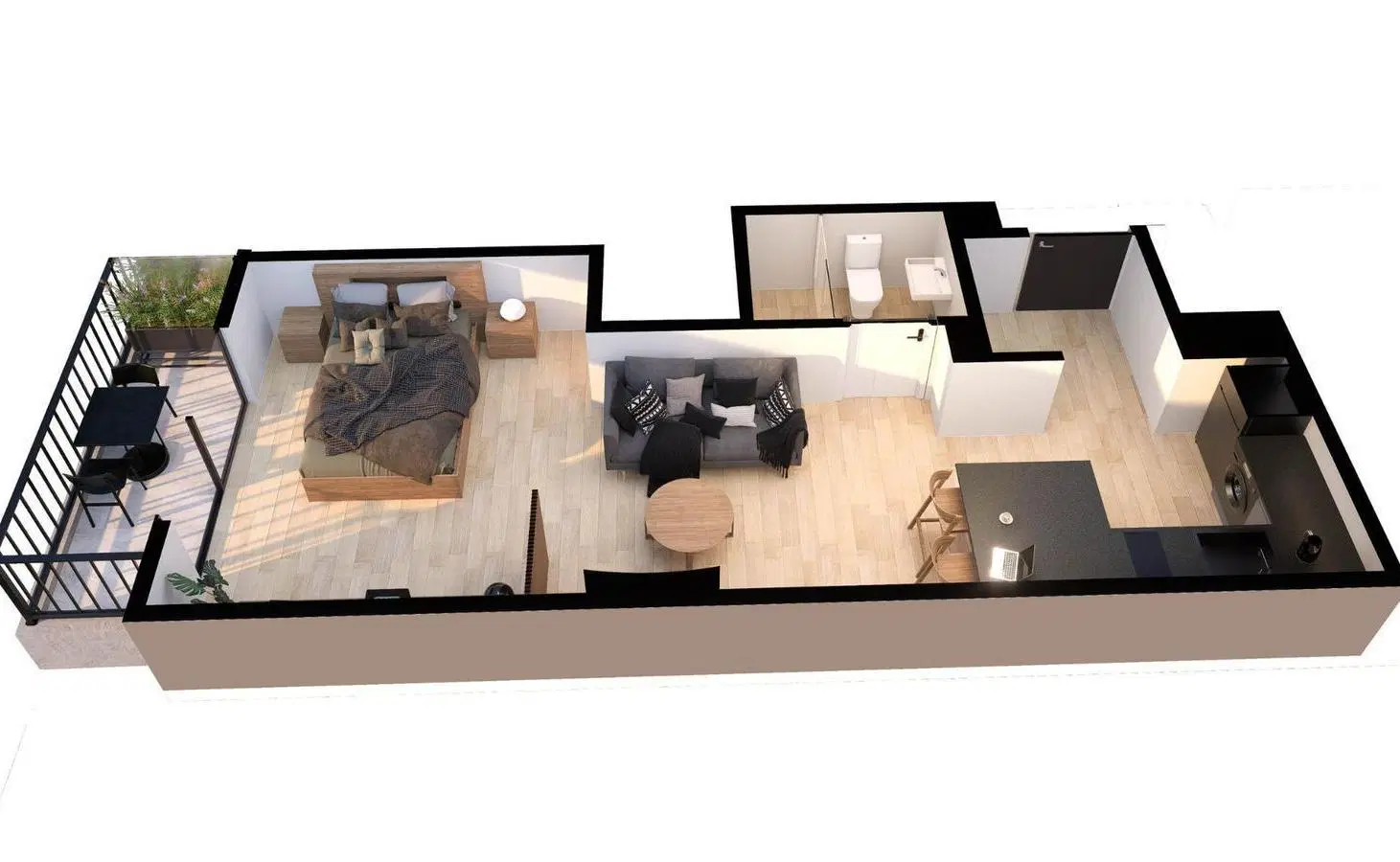Departamento en pozo 1 ambiente con balcon 2