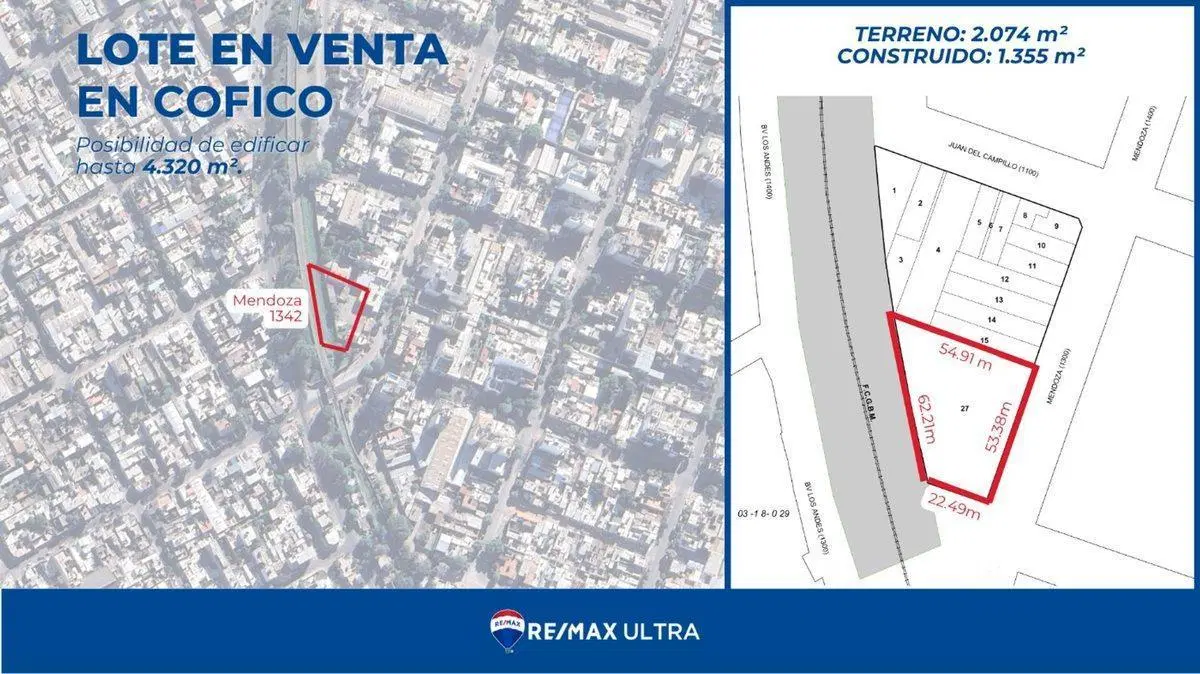 TERRENO DE 2074 M2 EN VENTA EN COFICO P/ INVERSION 4
