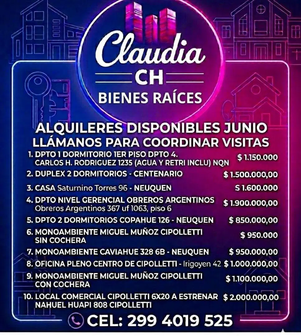 NUEVOS INGRESOS DE ALQUILERES PARA JUNIO 2