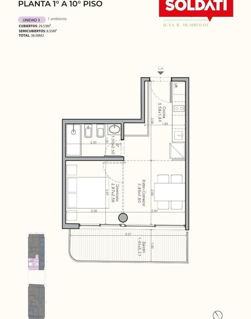 Departamento de un ambiente en Palermo Hollywood