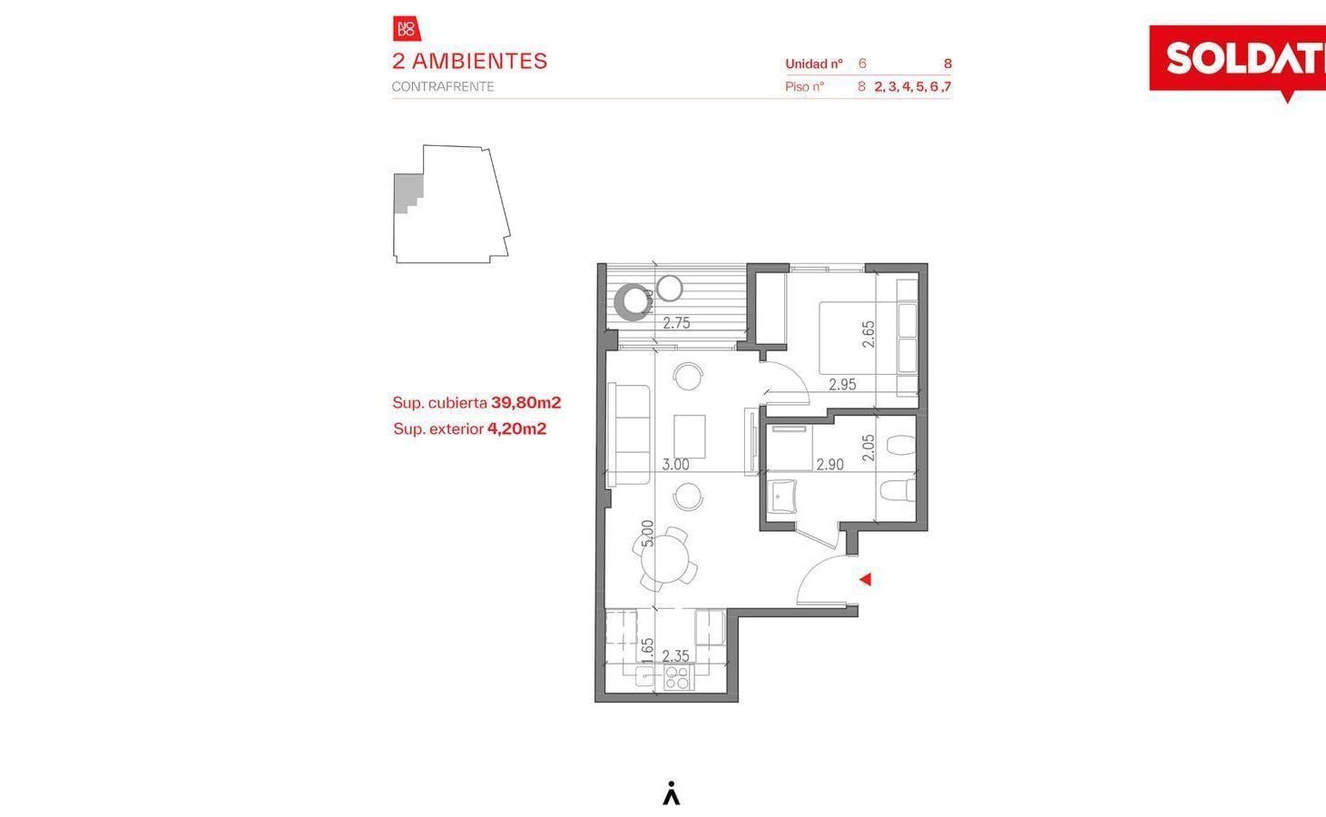 Dos ambientes con balcón en venta, Palermo- Nodo