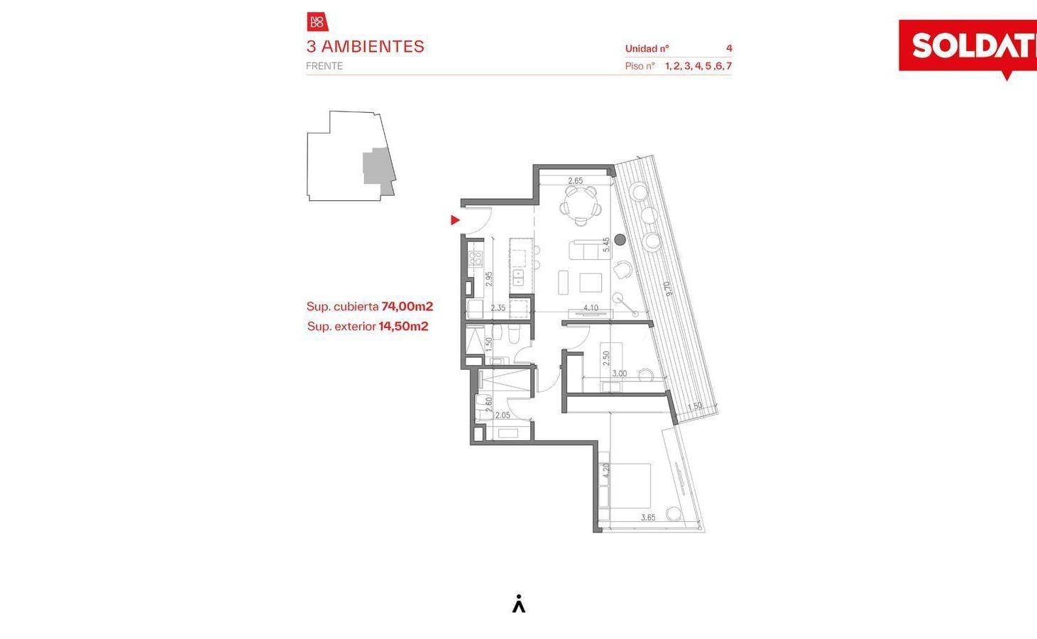 Unidad de tres ambientes en venta, Palermo
