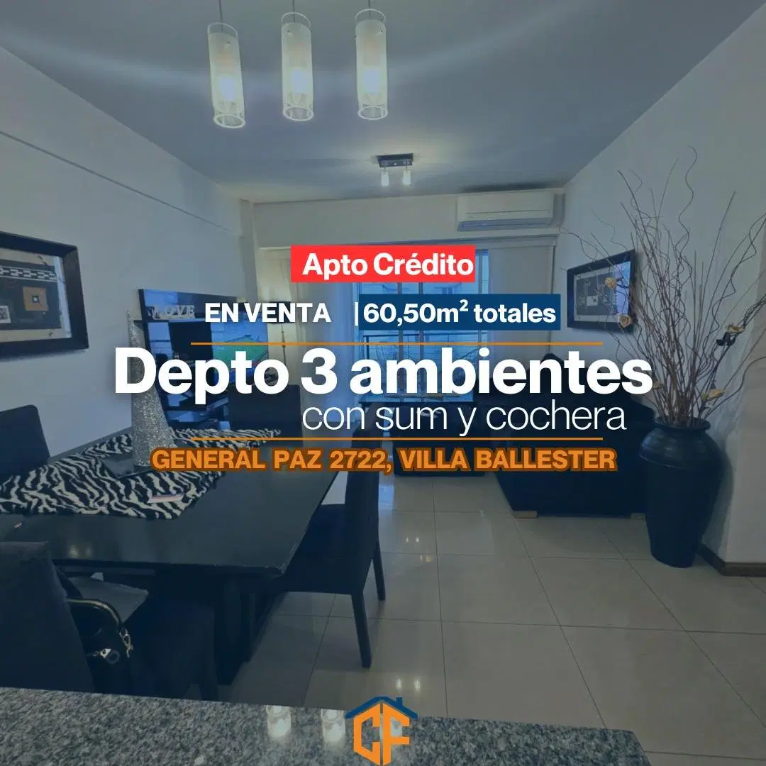 EXCELENTE DEPARTAMENTO 3 AMBIENTES EN VENTA CON SUM Y COCHERA 4