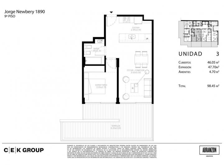 Departamento de 2 ambientes en venta en Las Cañitas