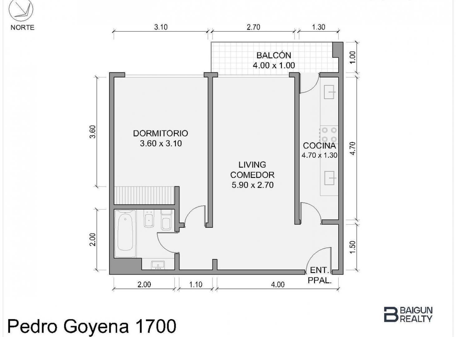 Departamento de 2 ambientes en alquiler en Caballito