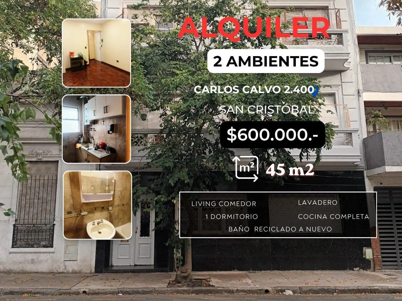 San Cristóbal, Depto 2 Amb.$580.000.-Carlos Calvo 2.400,IMPECABLE. 2