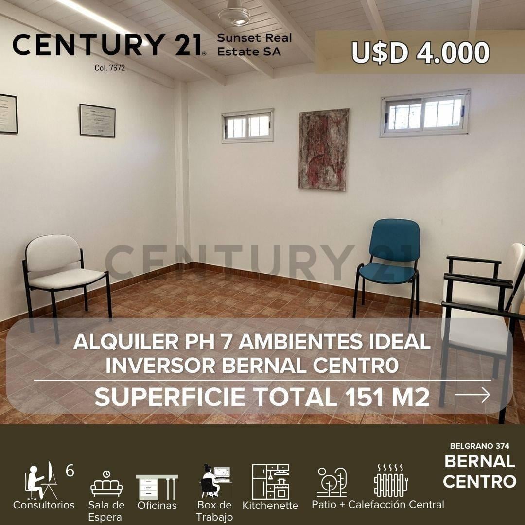 ALQUILER PH 7 AMBIENTES APTO PROFESIONAL - BERNAL CENTRO