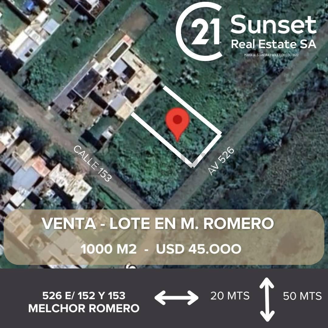 VENTA LOTE 1000 M2 MELCHOR ROMERO LA PLATA