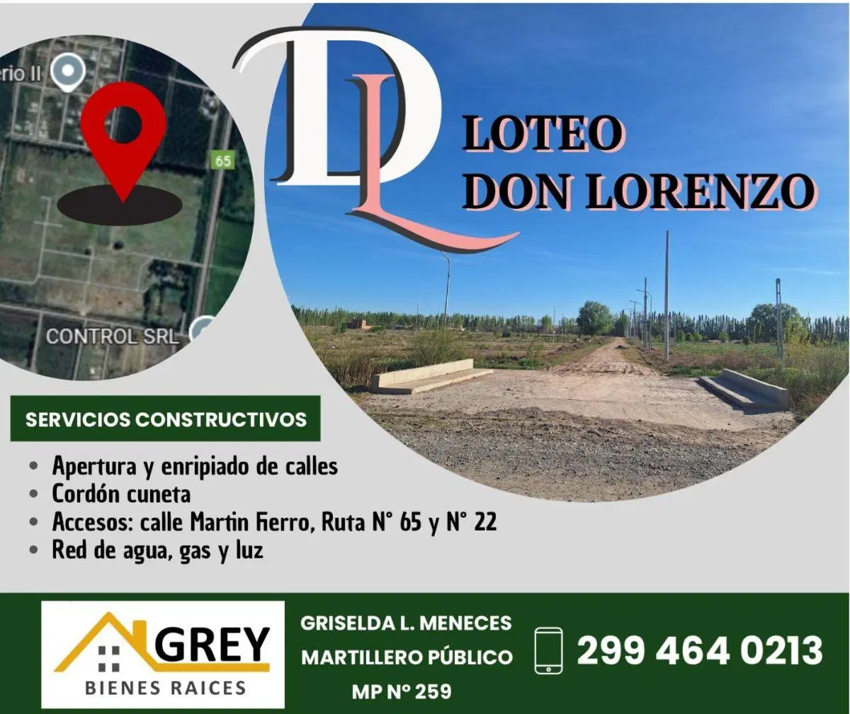 LOTES DESDE 315 MTS A 399 MTS - DON LORENZO | ACCESO MARTIN FIERRO Y RUTA 65. ALLEN. RIO NEGRO 4