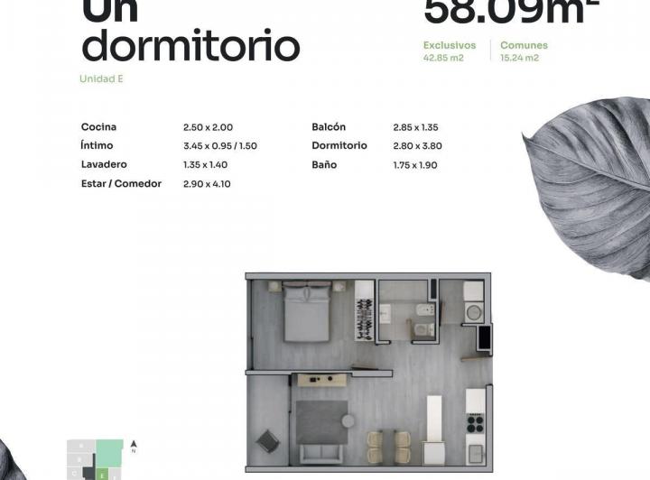 Departamento 1 dormitorio con balcón en Echesortu