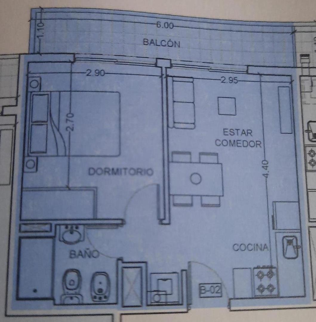 Departamento de 1 dormitorio con balcón en Granadero Baigorria
