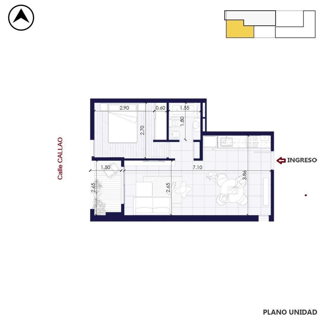 Departamento de 1 dormitorio en Pichincha
