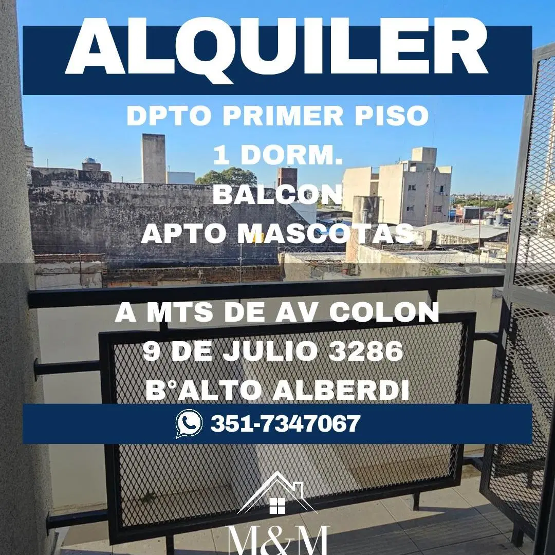 ALQUILER DPTO 1 DORM C/BALCON B° ALBERDI 4