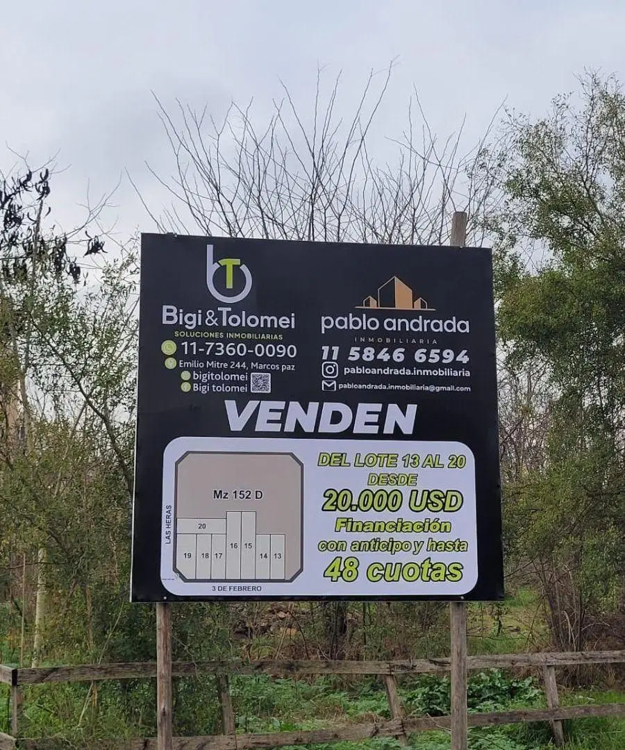 Lotes en Venta en Marcos Paz – 3 de Febrero y Las Heras – Financiación 2
