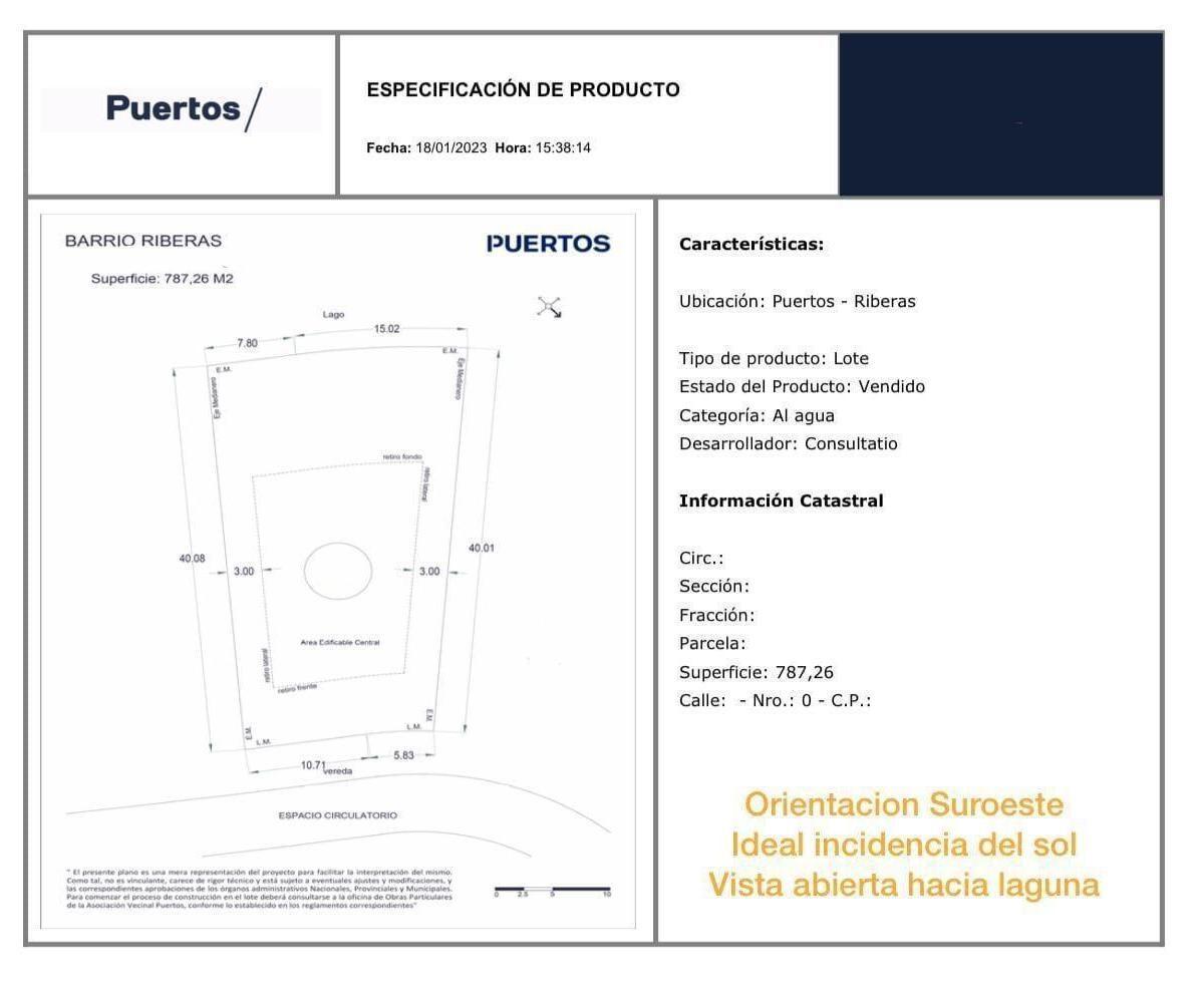 Terreno Lote en Venta al agua en Riberas, Puertos, Escobar