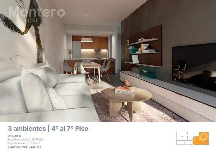 Venta Departamento 3 ambientes en suite con vestidor y toilette en  Almagro 8