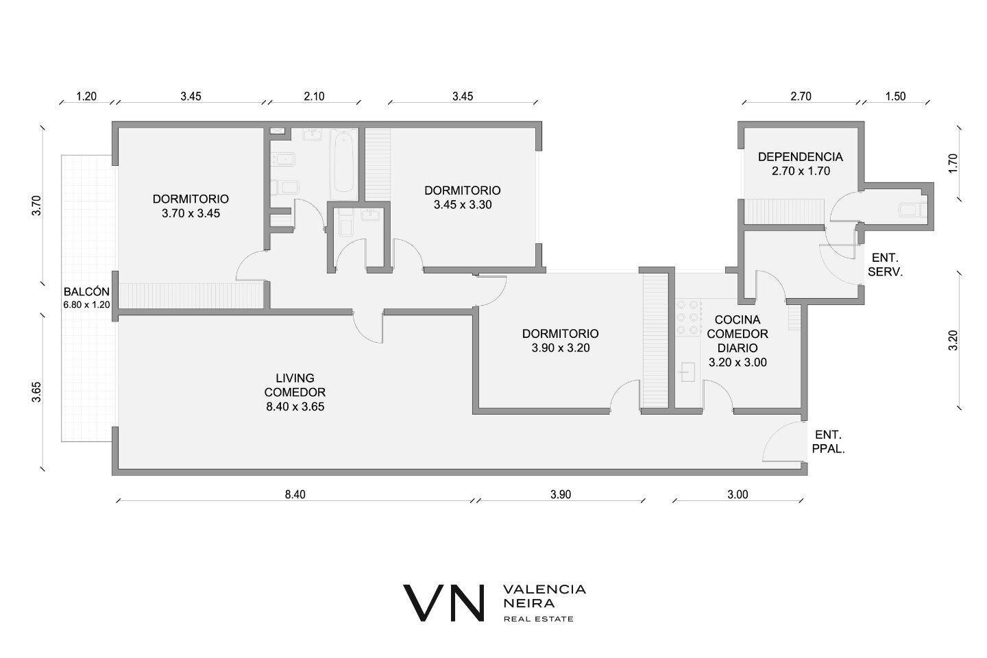Departamento 4 ambientes (Piso 1) - Balcón corrido - Recoleta
