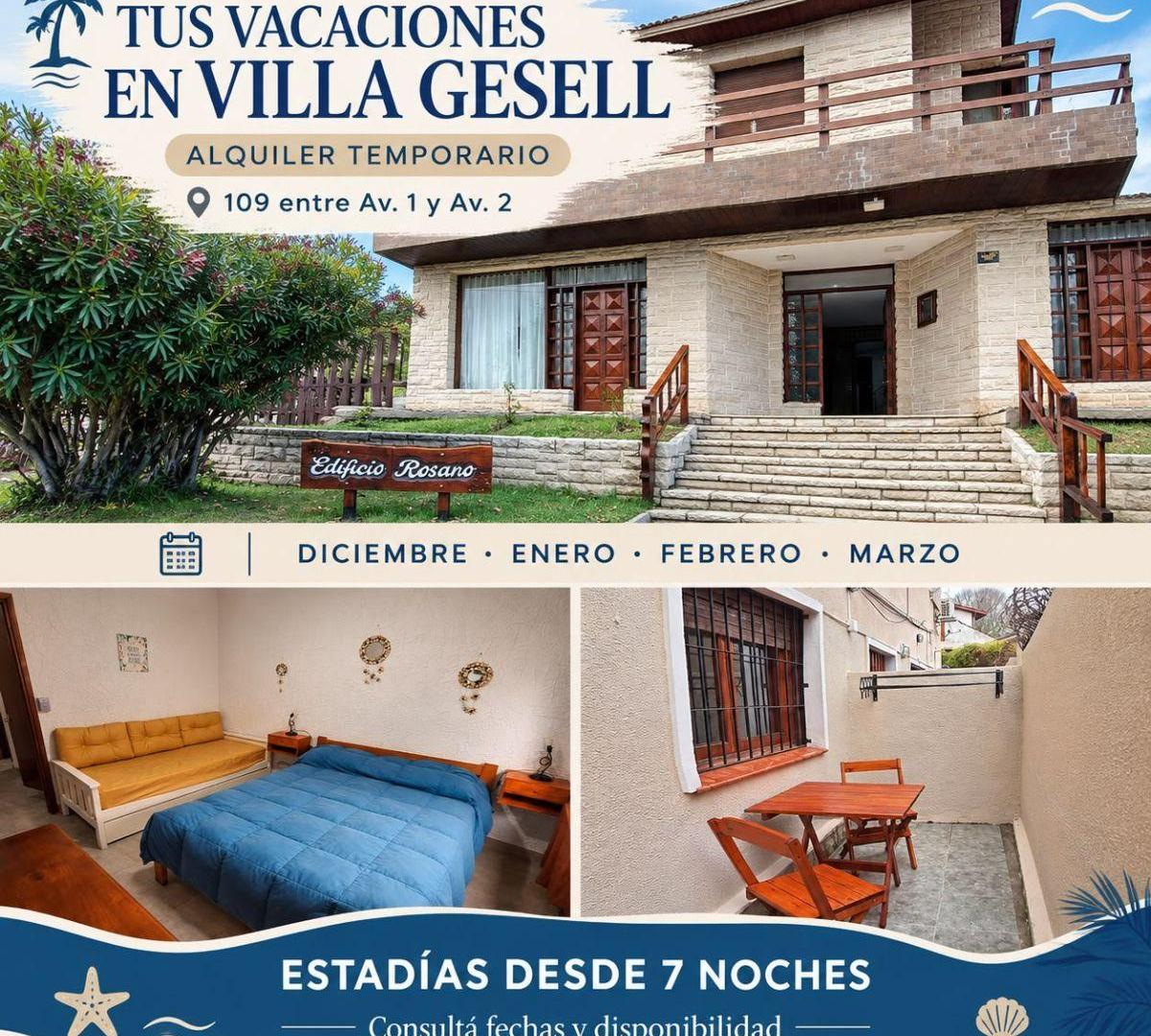 ALQUILER TEMPORARIO - DEPTO 2 AMBIENTES ZONA CENTRICA DE VILLA GESELL, CALLE 109 ENTRE AV. 1 Y AV. 2