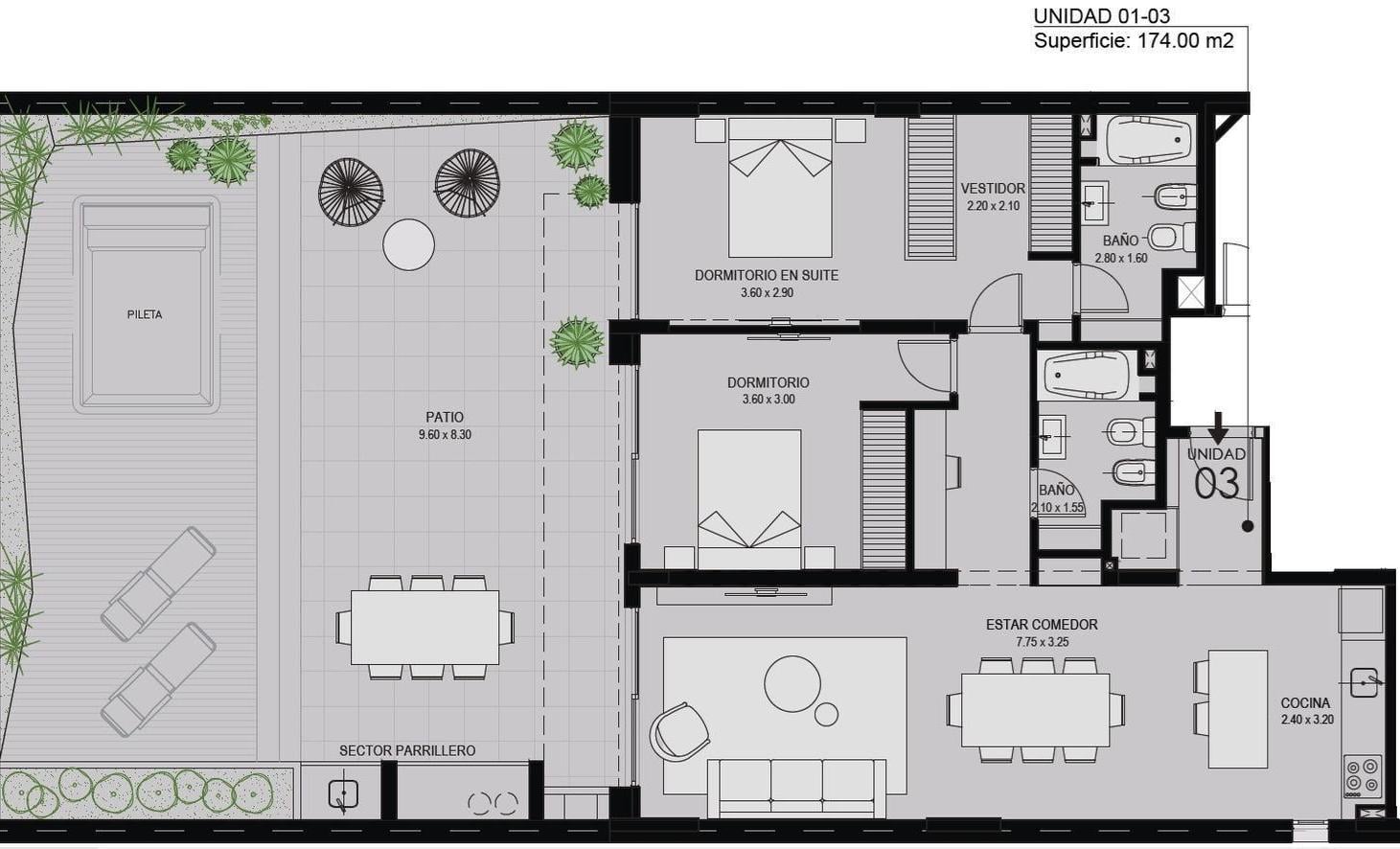 Departamento de 2 dormitorio con patio piscina y parrila premium zona rio