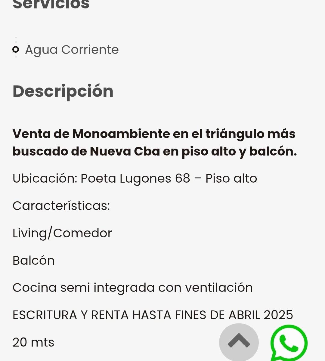 Venta Monoambiente en Nva Cba 8 Piso con Balcon 3
