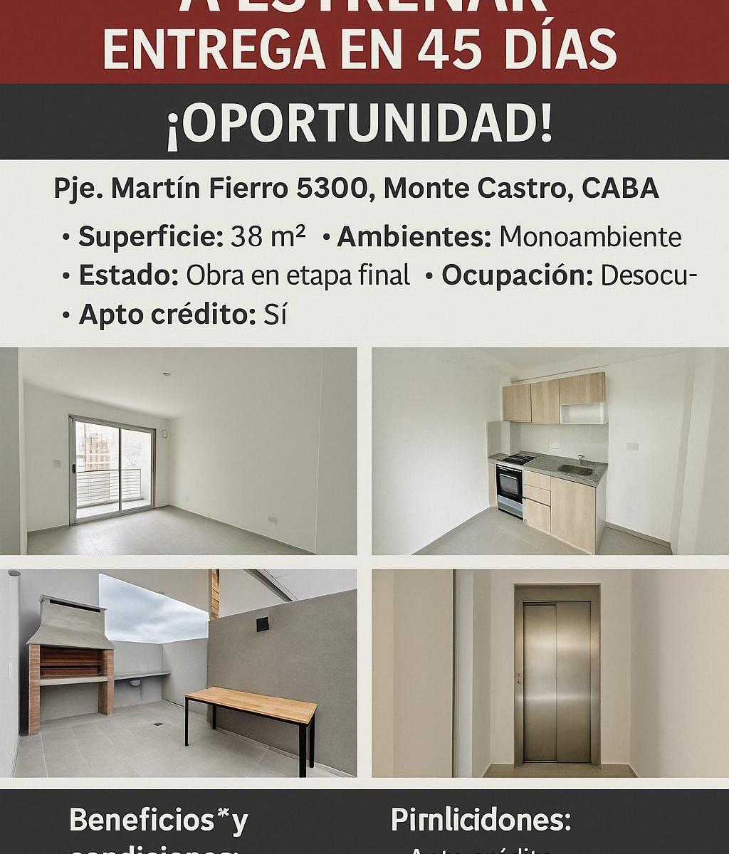 Monoambientes a Estrenar en Monte Castro, Caba. 1