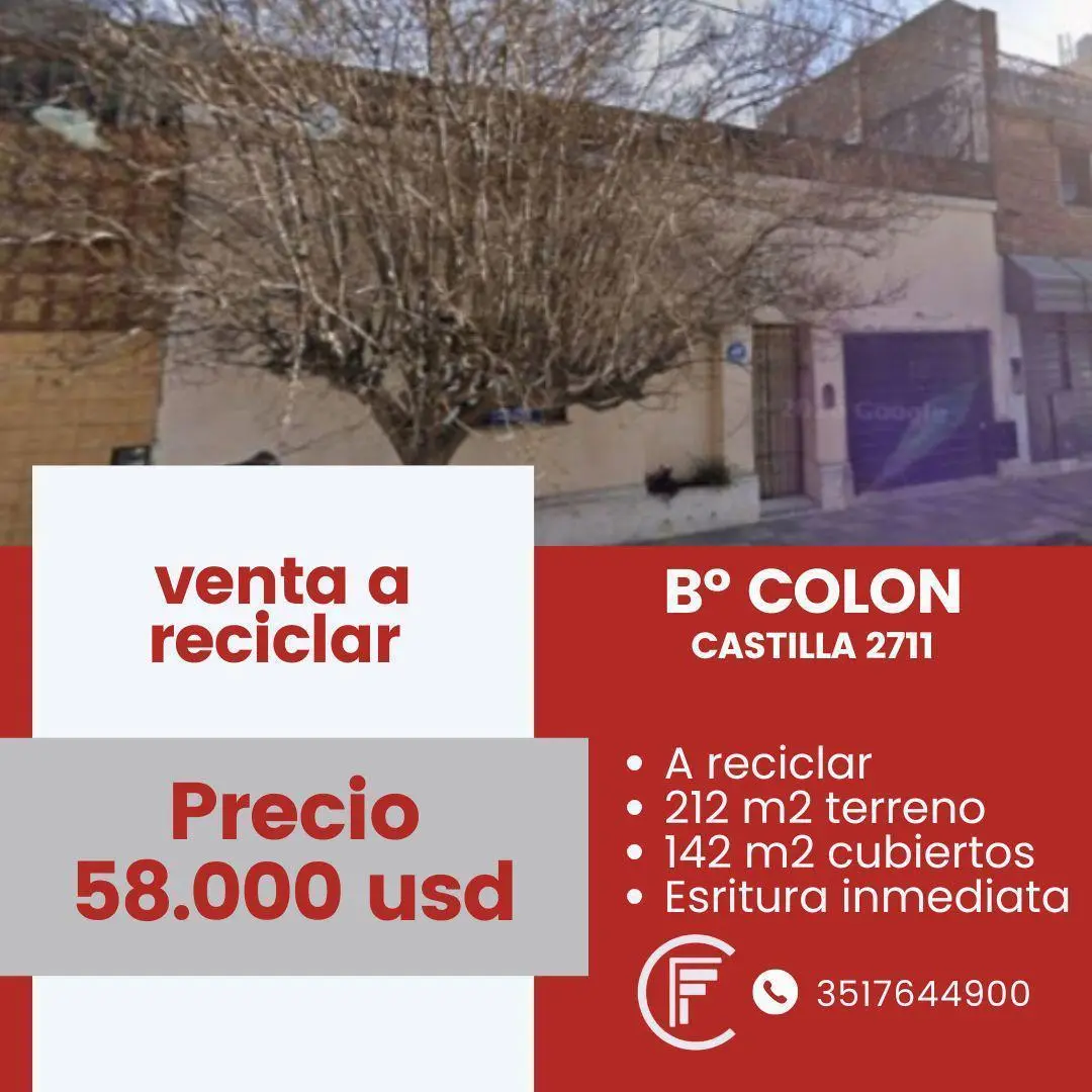 VENDO CASA A RECICLAR LOTE 212m2 142m2cub. 2