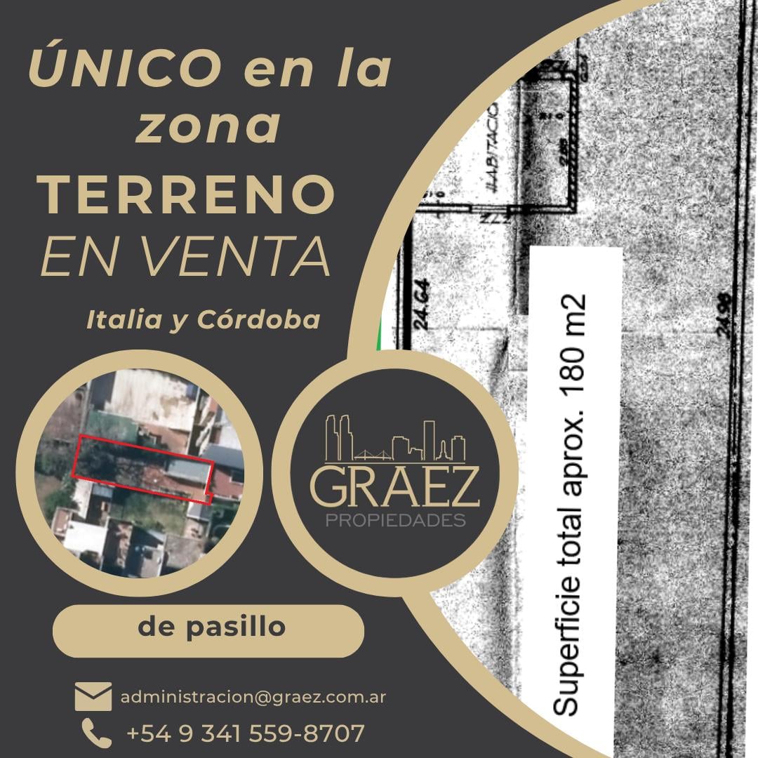 Foto de Terreno en pasillo en venta, Italia entre Córdoba y Rioja 180 m2, imagen 1