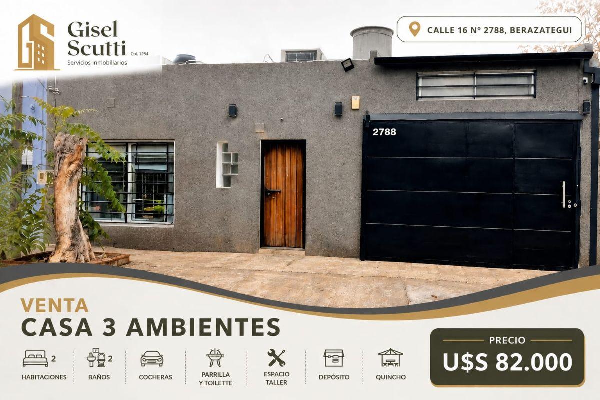 VENTA CASA 3 AMBIENTES CON QUINCHO - BERAZATEGUI