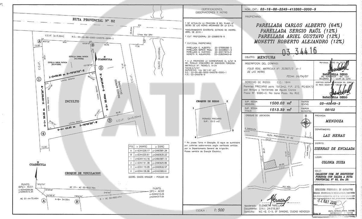LOTE EN VENTA COLONIA SUIZA 1500 M2.