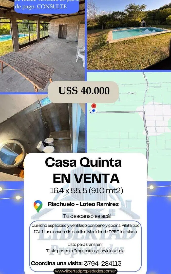 Hermosa casa quinta con pileta en Riachuelo 1